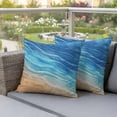 thumbnail image 6 of 2 Pack Outdoor Waterproof Throw Pillows, Watercolor Ocean Blue Foamy Wave Decorative Square Pillow Case Patio Pillows for Chair Couch Sofa 16x16in, 6 of 9