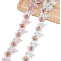 2 Yards 2 styles Polyester 3D Flower Lace Trim with Imitaiton Pearl for Sewing Decoration Mixed Color 2 inch(50mm) 1 yard/color