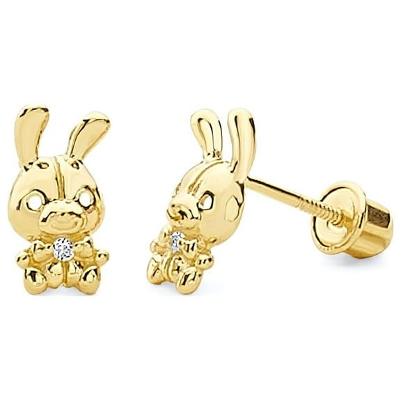 Wellingsale 14K Yellow Gold Polished Rabbit Stud Earrings With Screw Back