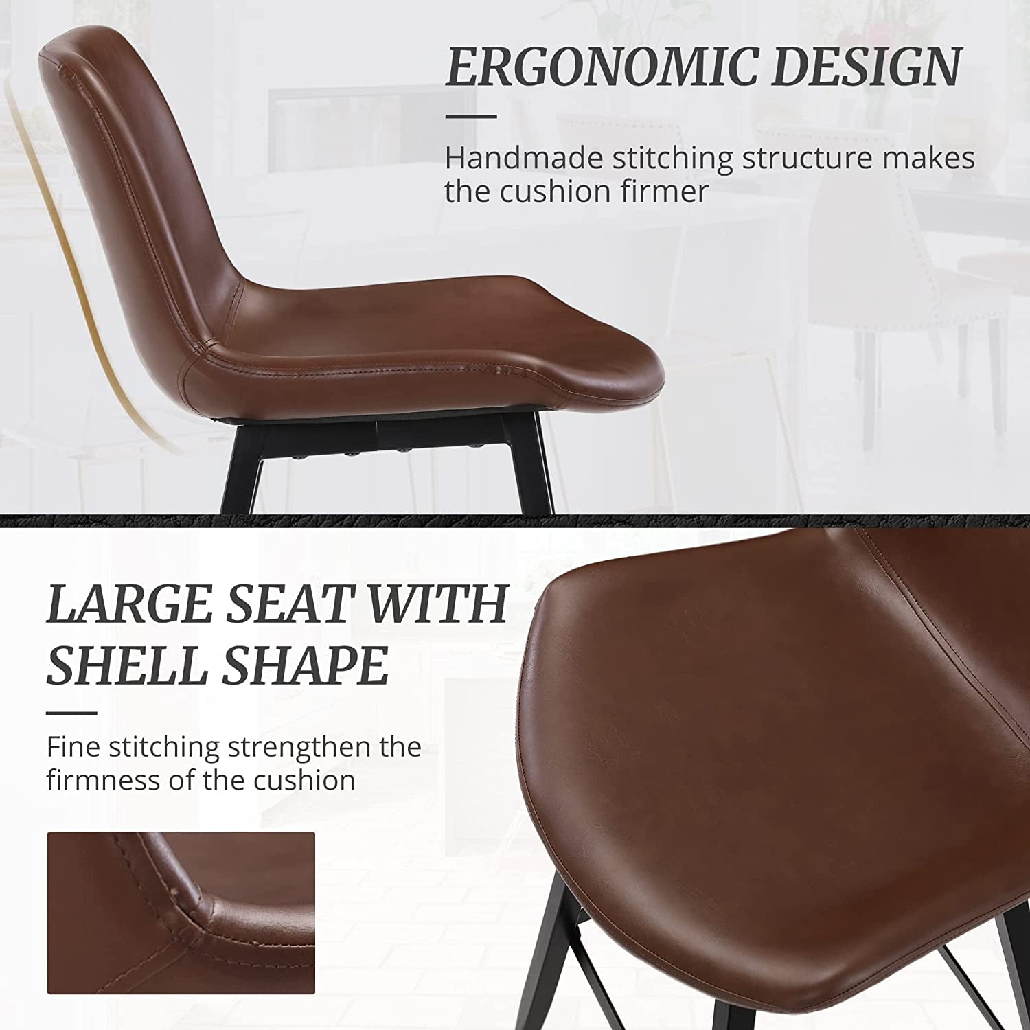 Dycanpo 26” Counter Height Bar Stools Set of 4, Modern Faux Leather, for Home Kitchen,Dark Brown