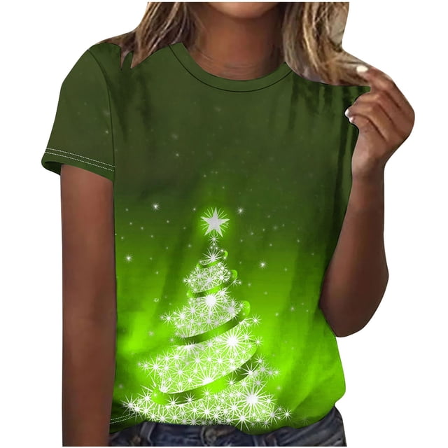 Camisetas Casuales de las Mujeres Suéter de Manga Corta Impreso Cuello Redondo, Poliéster Ligero para Todas las Estaciones Diario Y Confort de Uso