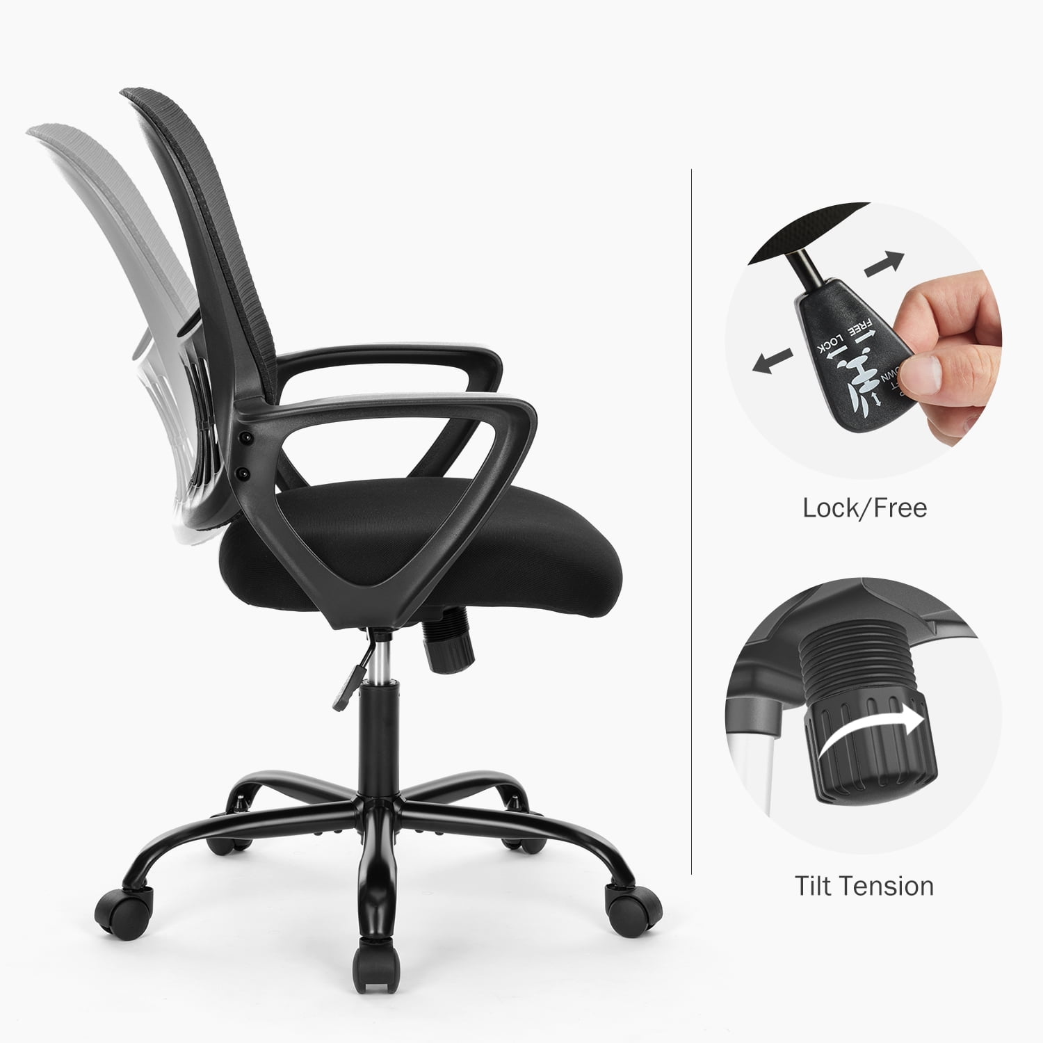 edx Desk Chair with Ergonomic Lumbar Support for Home, Office, Bedroom, 250lbs, Black