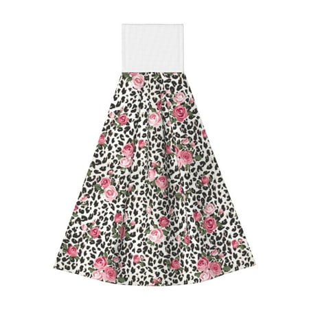 

Zeuib Rose Mix Leopard 3 Print Coral Velvet Hand Wipes Hanging Hand Towels Set with Hook & Loop Absorbent Towel for Bathroom Home