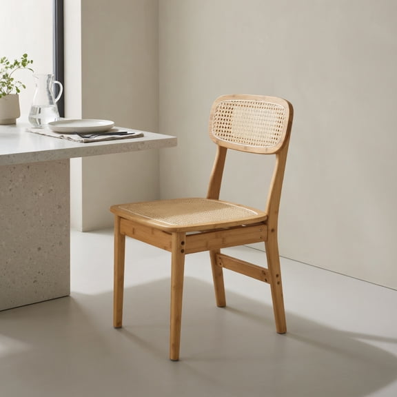 Barara King Dining Chairs,Restaurant Side Bistro Chair,Set of 2 Rattan Dining Chairs with Simulated Rattan Backrest-Natural