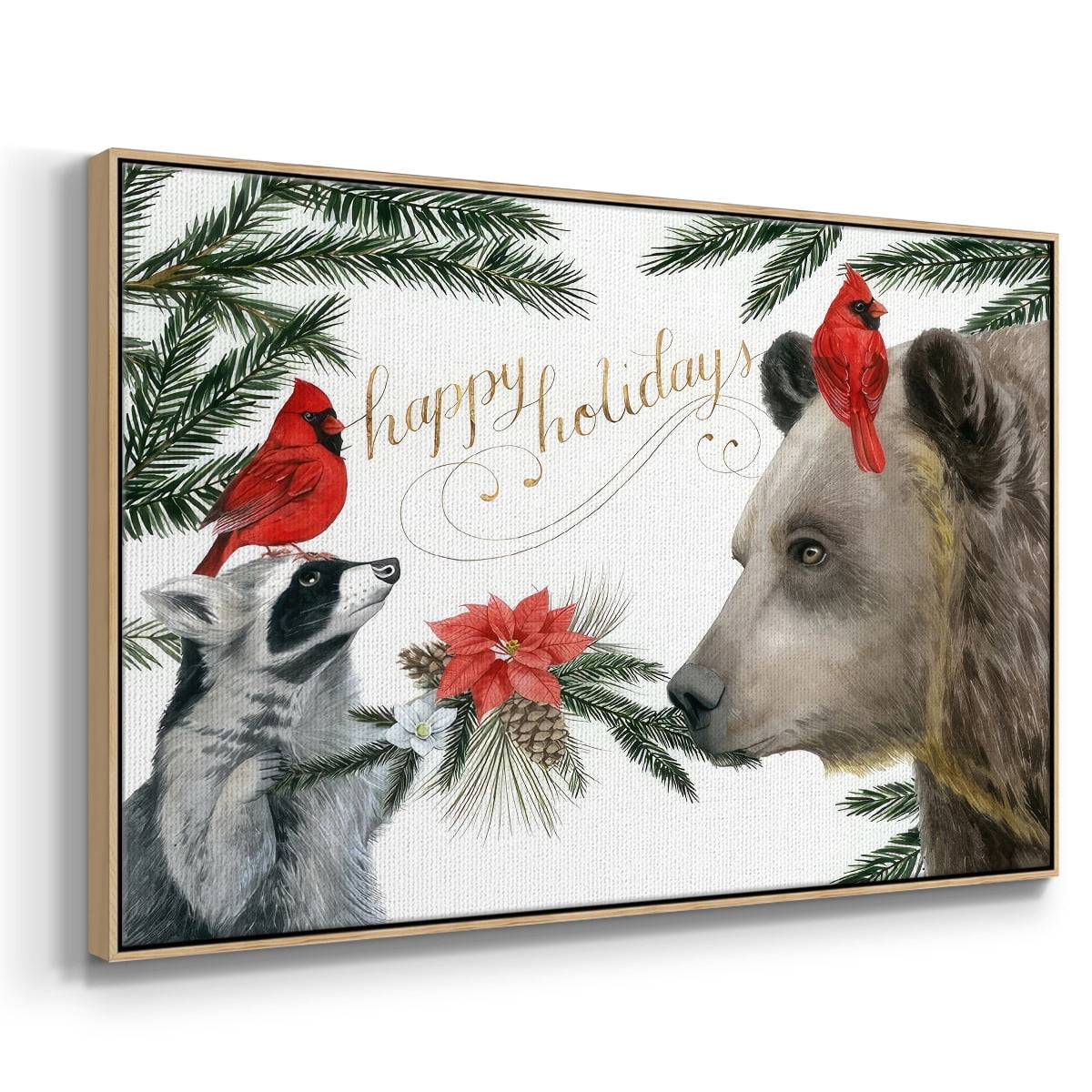 Timberland Christmas Collection A - Framed Gallery Wrapped Holiday Canvas - 17 x 25 - Natural Wood Frame