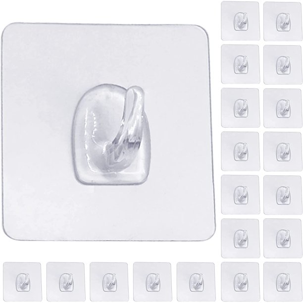 20 ganchos adhesivos, ganchos sin costuras de 20 libras (máx.), resistentes al agua y al aceite, extraíbles, ganchos de utilidad resistentes, gancho de pared reutilizable para cocina WD.WDQZL Hogar