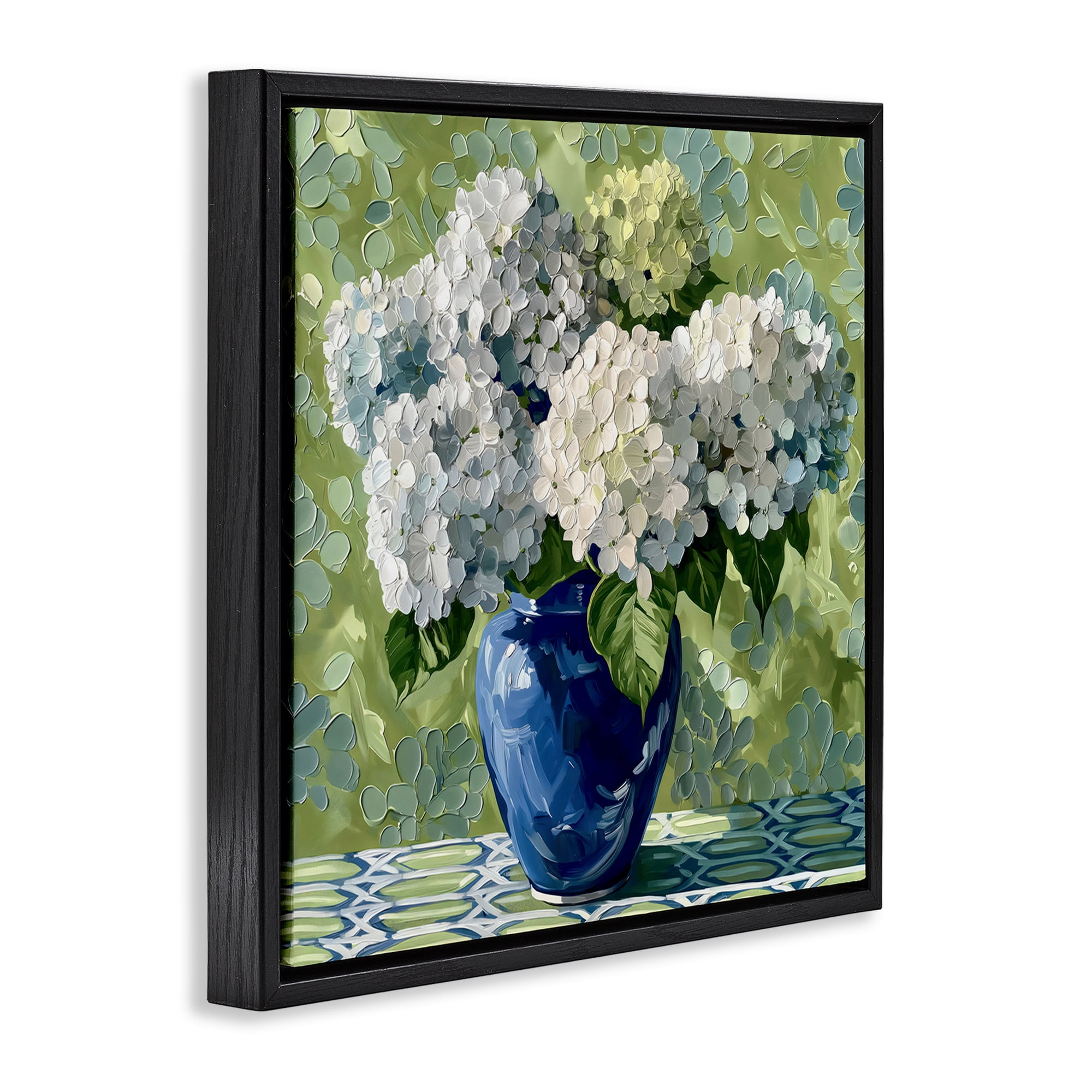 Stupell Industries White Hydrangeas in Blue Vase Black Framed Floater Canvas Wall Art, design by Gina Kelly