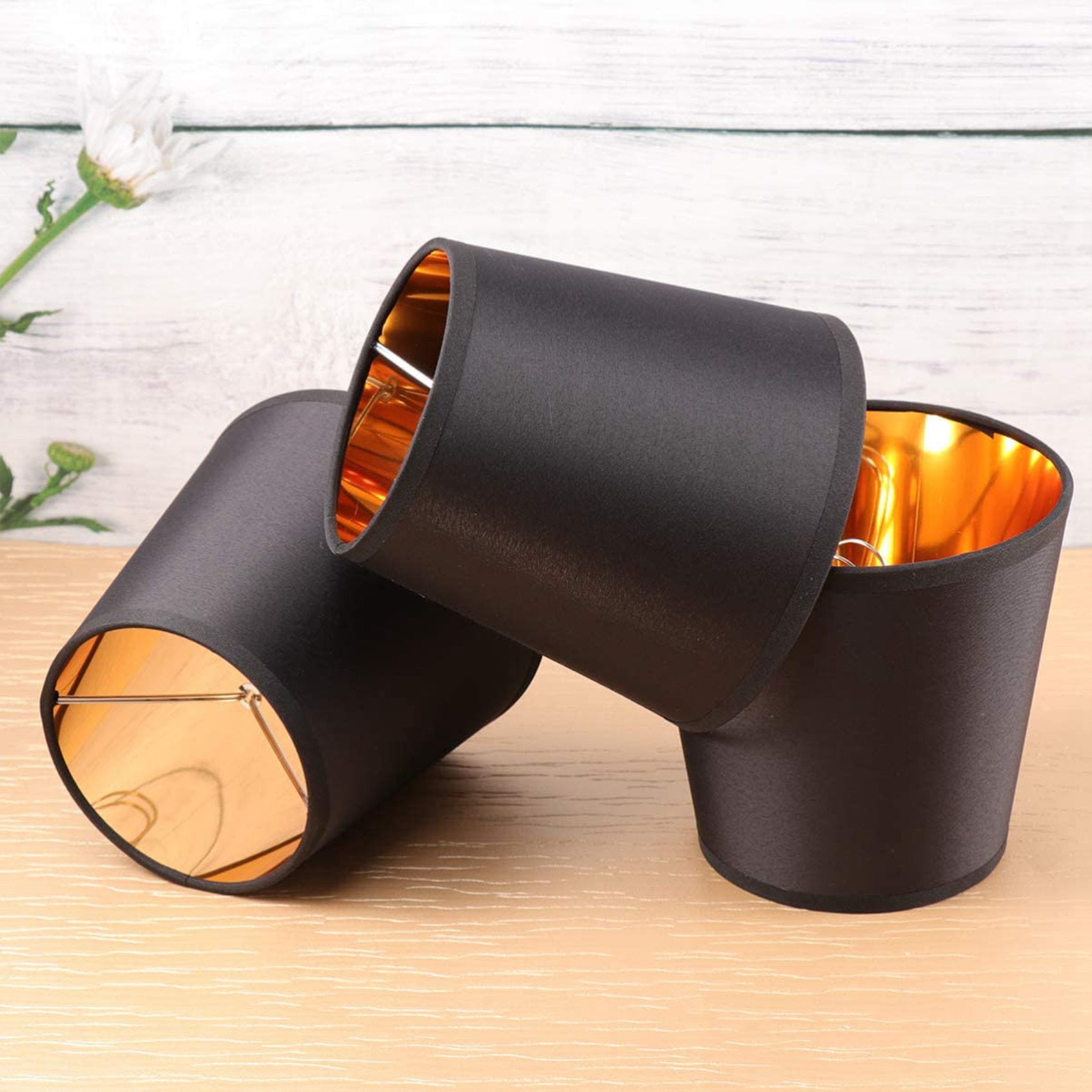 12X Black Lamp Shades with Gold Lining Clip on Light Shades Candle Chandelier Lampshades