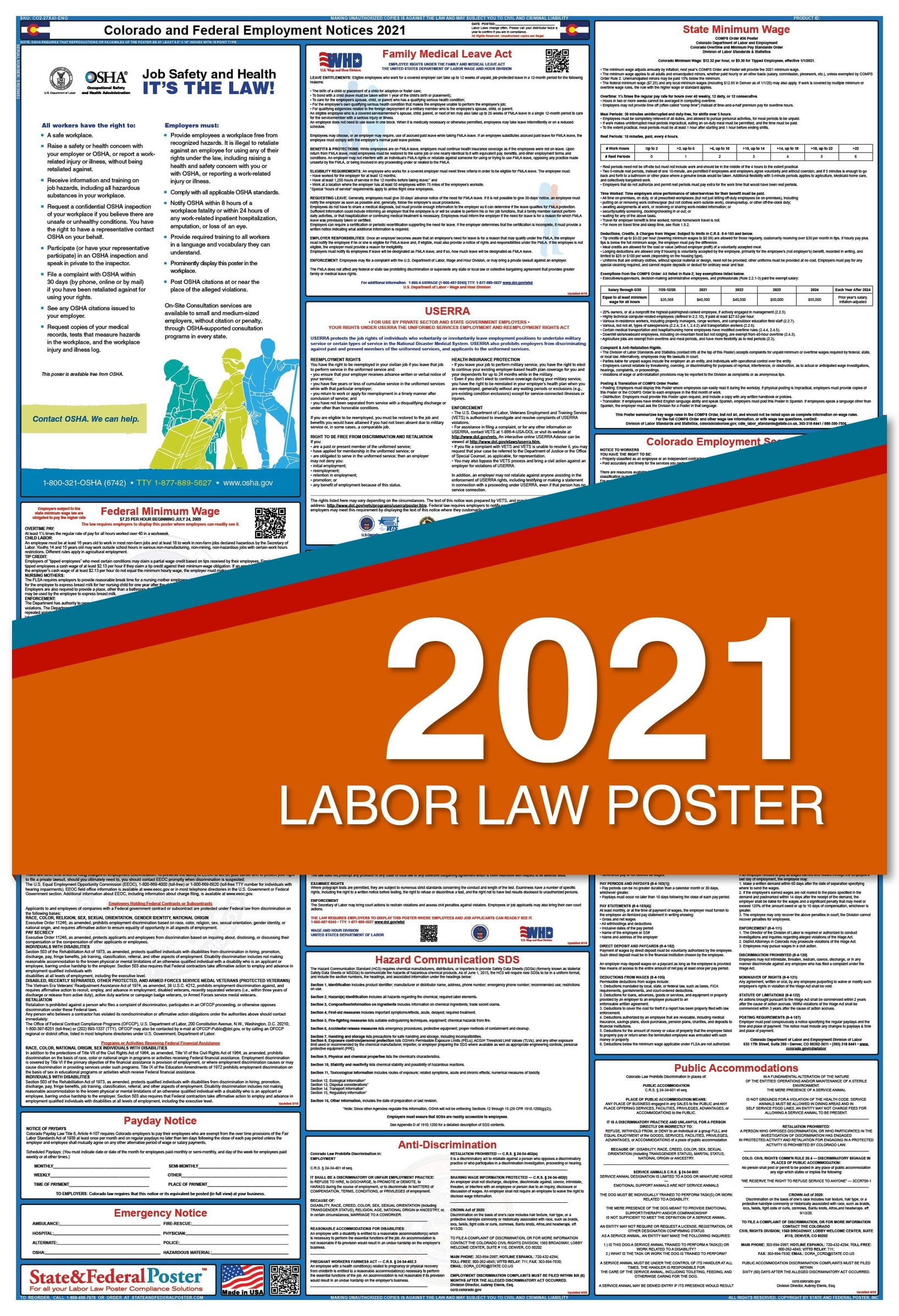 2021 Colorado State and Federal Labor Law Poster (Laminated) Walmart