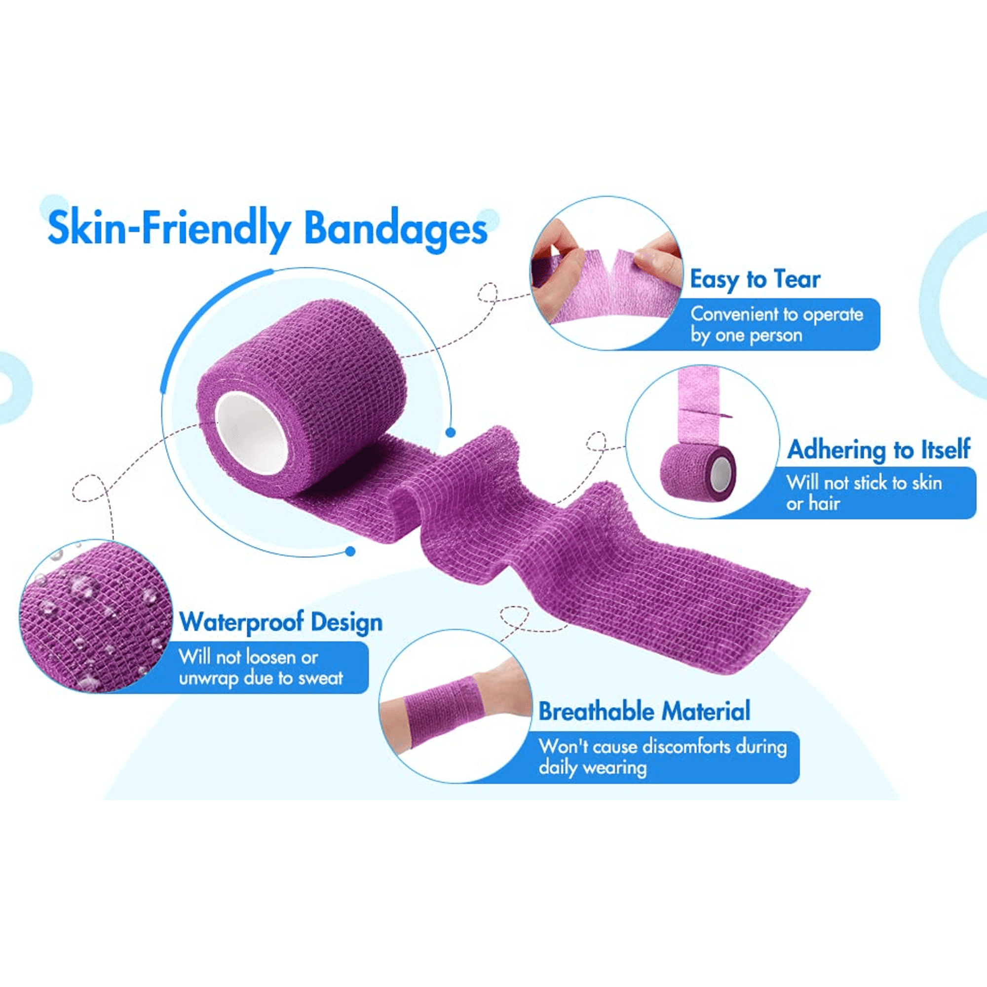 64 Rolls Self Adhesive Stretch Bandage Wrap 1 inch x 4.9 Yards, Adherent Cohesive Vet Tape for First Aid, Wrist and Ankle Swelling, Animals, Pets, Sports (16 Colors)