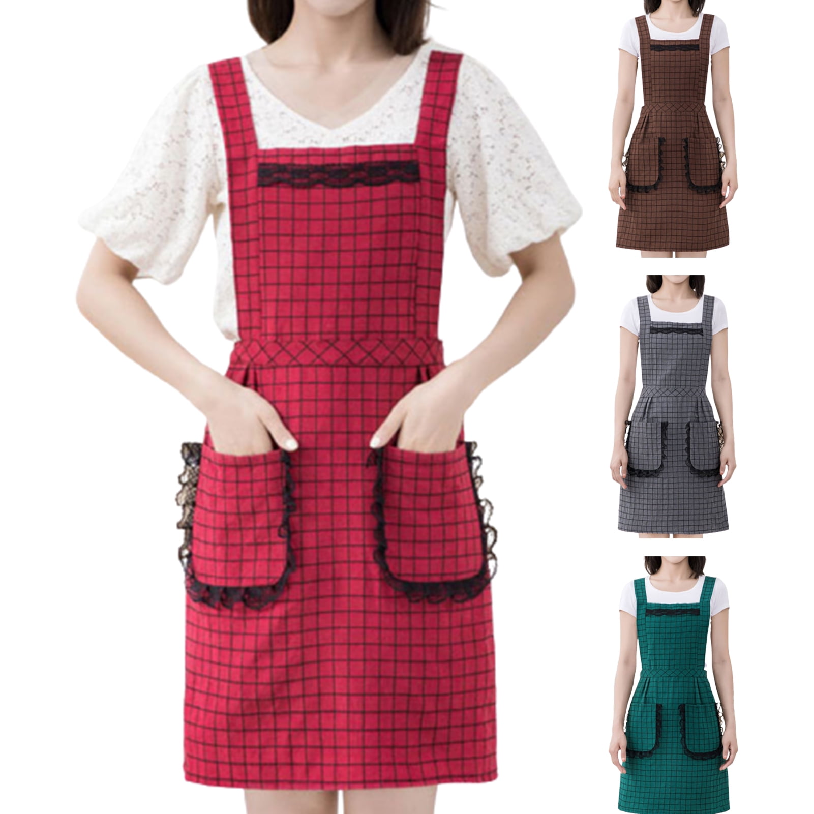 Travelwant Buffalo Plaid Apron Cotton Cooking Apron Adjustable Bib