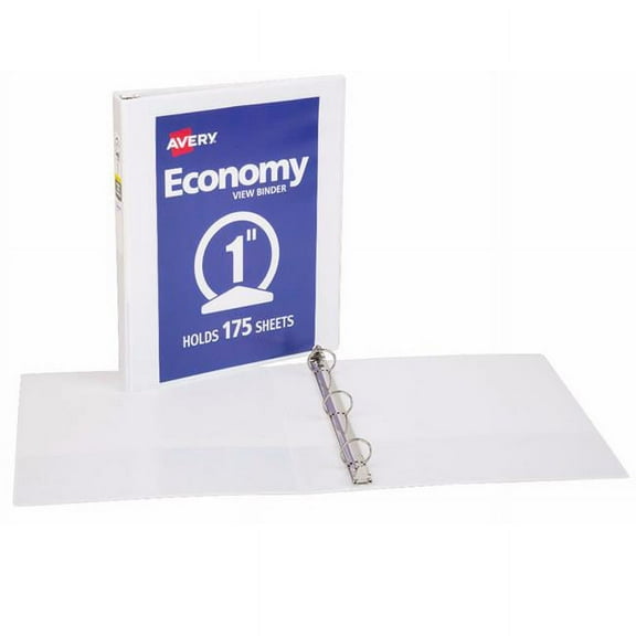Avery Economy View Binder, 1" Round Rings, 175-Sheet Capacity, White, Pack of 2
