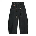 thumbnail image 3 of KKBOTIVE Men's Baggy Thorn Embroidery Jeans Casual Streetwear Wide Leg Hop Oversized Denim Pants Black1 Size: S, 3 of 5