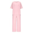 thumbnail image 4 of Womens Fall Outfits New Women's Loose Casual V-Neck Pullover Short Sleeve Plus Pants Women's Two-Piece Suit Fall Clothes for Women Pinky L, 4 of 6