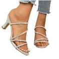 thumbnail image 6 of HaiMao Women's Rhinestone Sparkly Square Open Toe Low Heel Sandals Party Dress Pumps Shoes Silver 8.5(41), 6 of 6