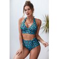 thumbnail image 3 of ABPHQTO Traje de baño de cintura alta de leopardo con cuello en V halter azul para mujer, 3 of 5