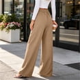 thumbnail image 2 of Byworldtasic Women's Flowy Pleated Trousers Elastic Waist Loose Fit Palazzo Business Casual Lounge Pants with Pockets, 2 of 7