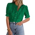 thumbnail image 1 of Blusa PRETTYGARDEN de encaje de manga corta para mujer, color verde oscuro, 1 of 6