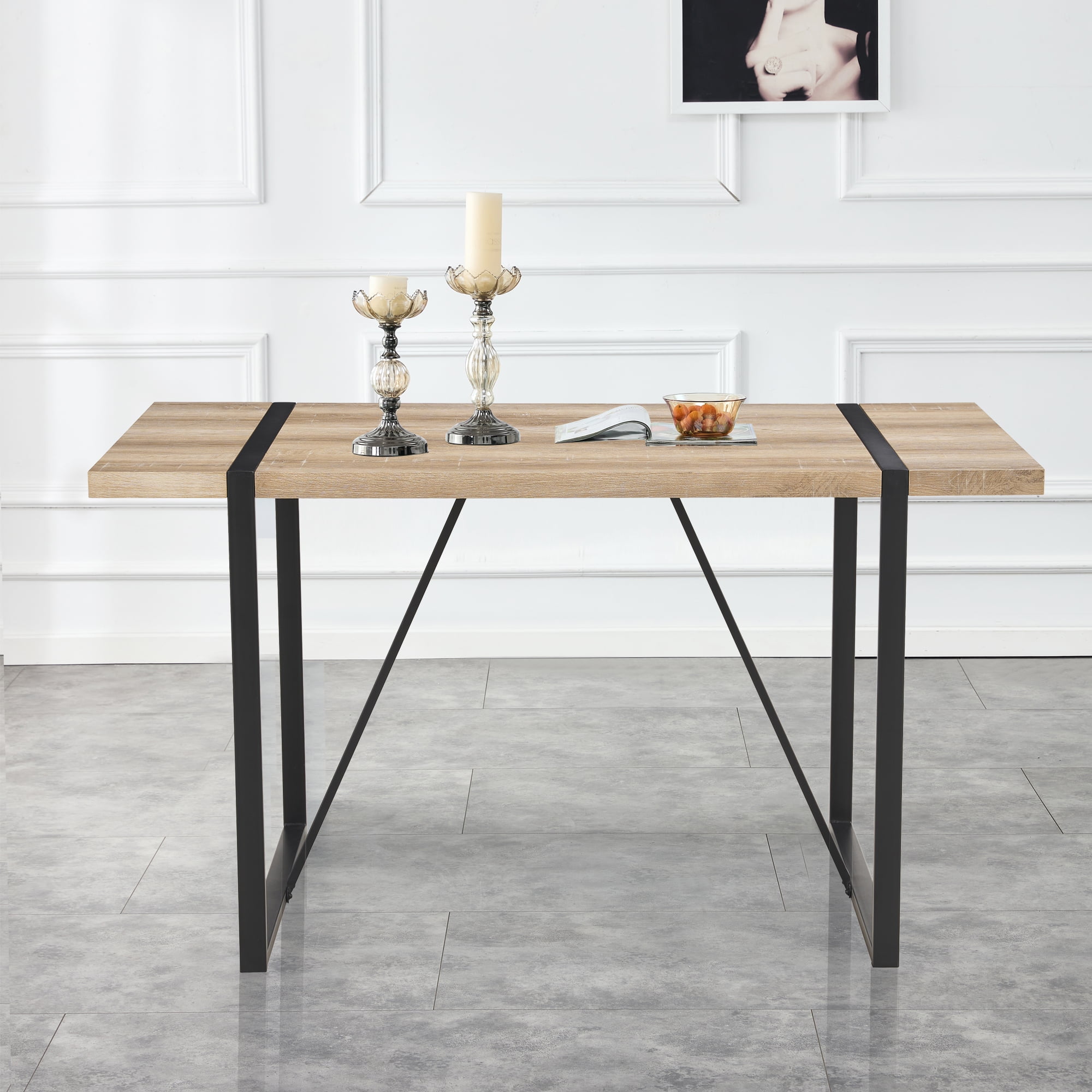 Rustic Industrial Rectangular Wood Dining Table For 4-6 Person, With 1.5" Thick Engineered Wood color Tabletop and Black Metal Legs,Desk For Kitchen Dining Living Room