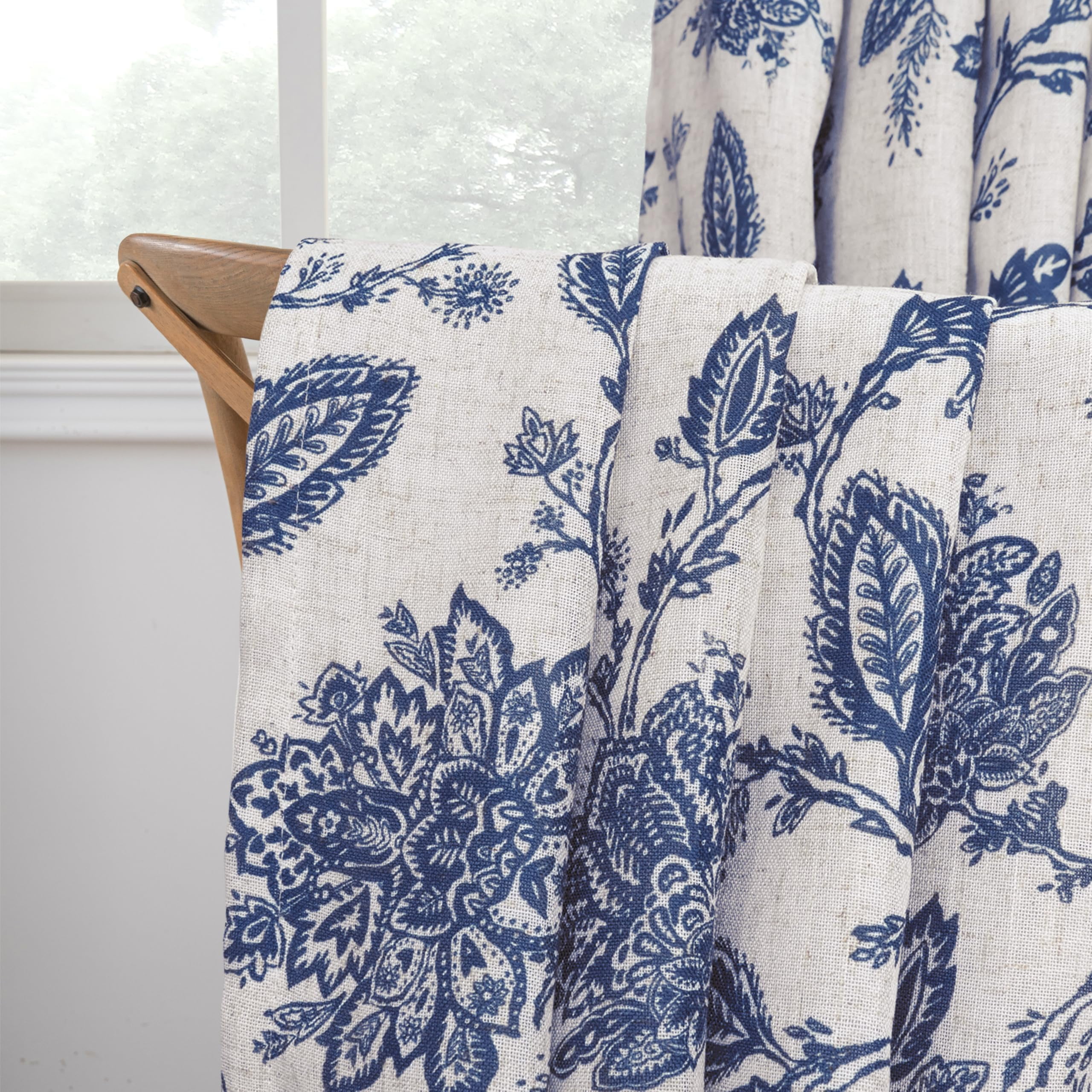 DriftAway Linen Floral Paisley Navy Blackout Curtains for Living Room Bedroom 72 Inch Length 2 Panels Lined Grommet Window Drapes Thermal Farmhouse Country Jacobean Curtains