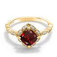 thumbnail image 2 of Gem Stone King 18K Yellow Gold Plated Silver Red Garnet and Moissanite Solitaire Ring for Women (2.19 Cttw, Cushion Cut 7MM, Gemstone, Available in Size 5, 6, 7, 8, 9), 2 of 4