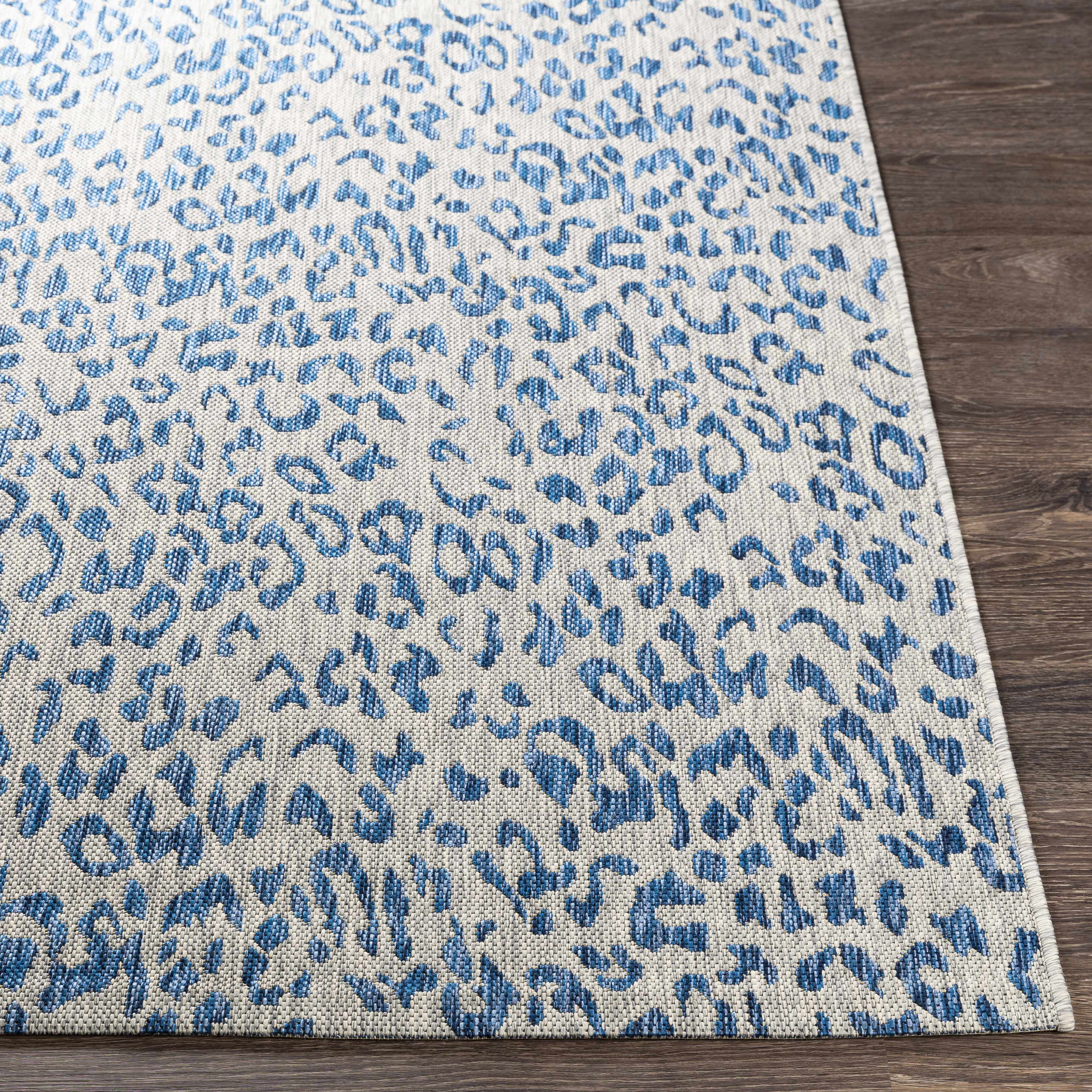 Hauteloom Skipsea Animal Print Living Room Bedroom Dining Room Outdoor Round Area Rug - Porch Patio Rug - Leopard Print - Blue, Gray - 5'3" Round