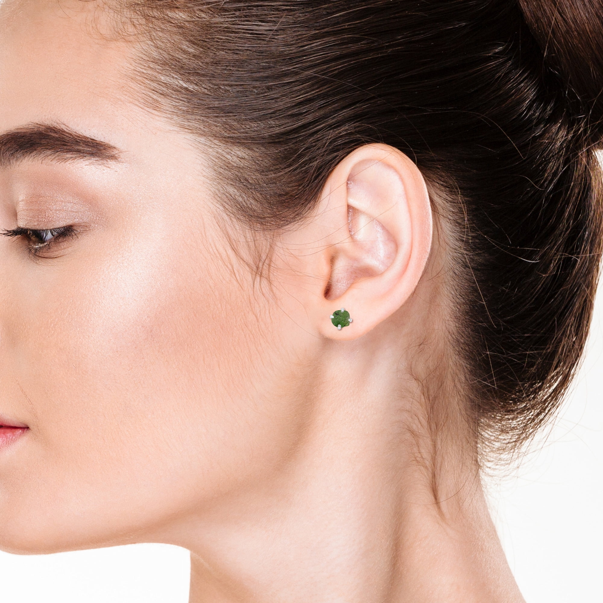 Natural Emerald Rough Shape Stud Earrings in Sterling Silver for Women, May Birthstone Jewelry for Her Birthday, Wedding Anniversary, Christmas, Mothers Day