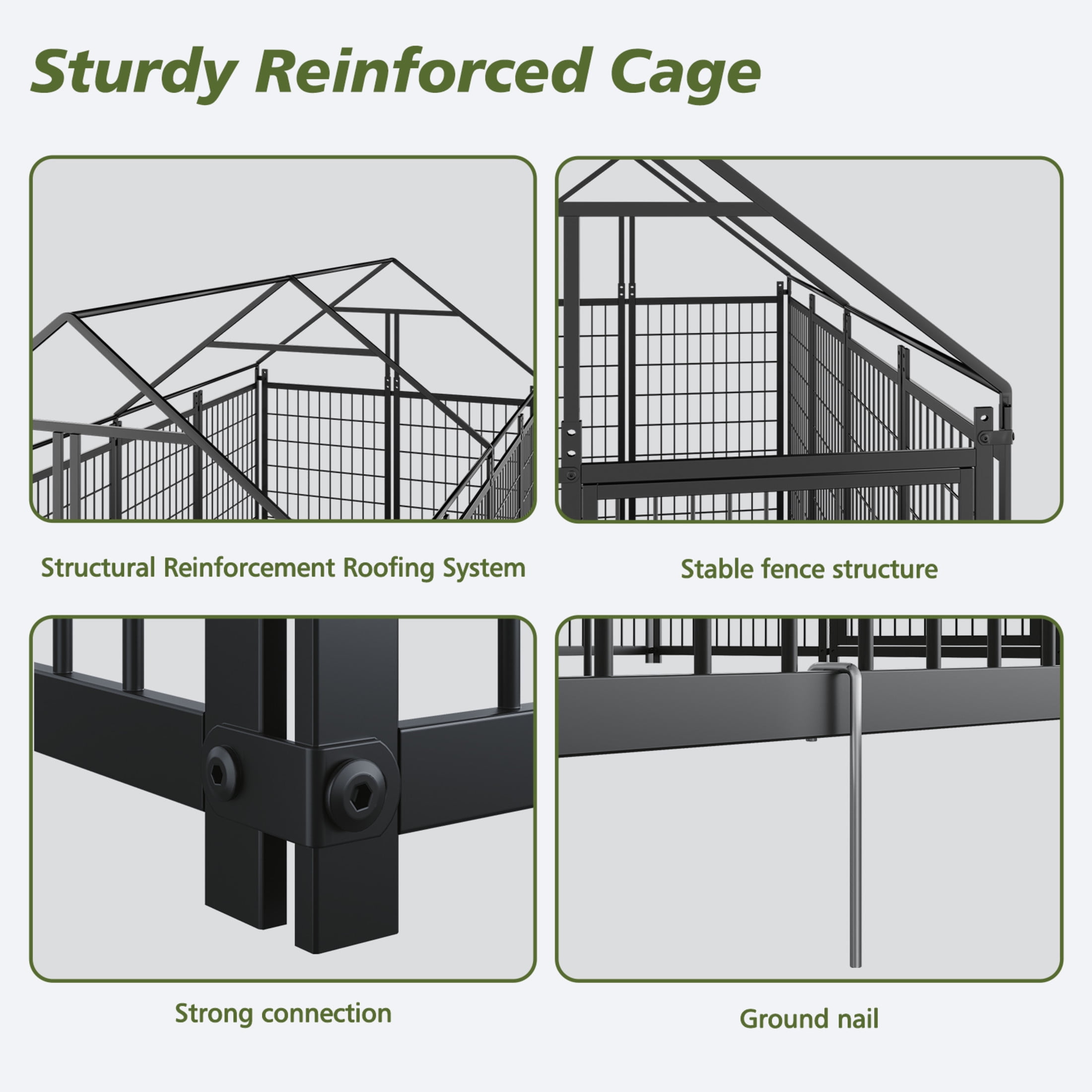 Noble House Large Outdoor Dog Kennel with Roof Cover, Metal Pet Pens 7.94'L x 4.13'W x 5.95'H, Black