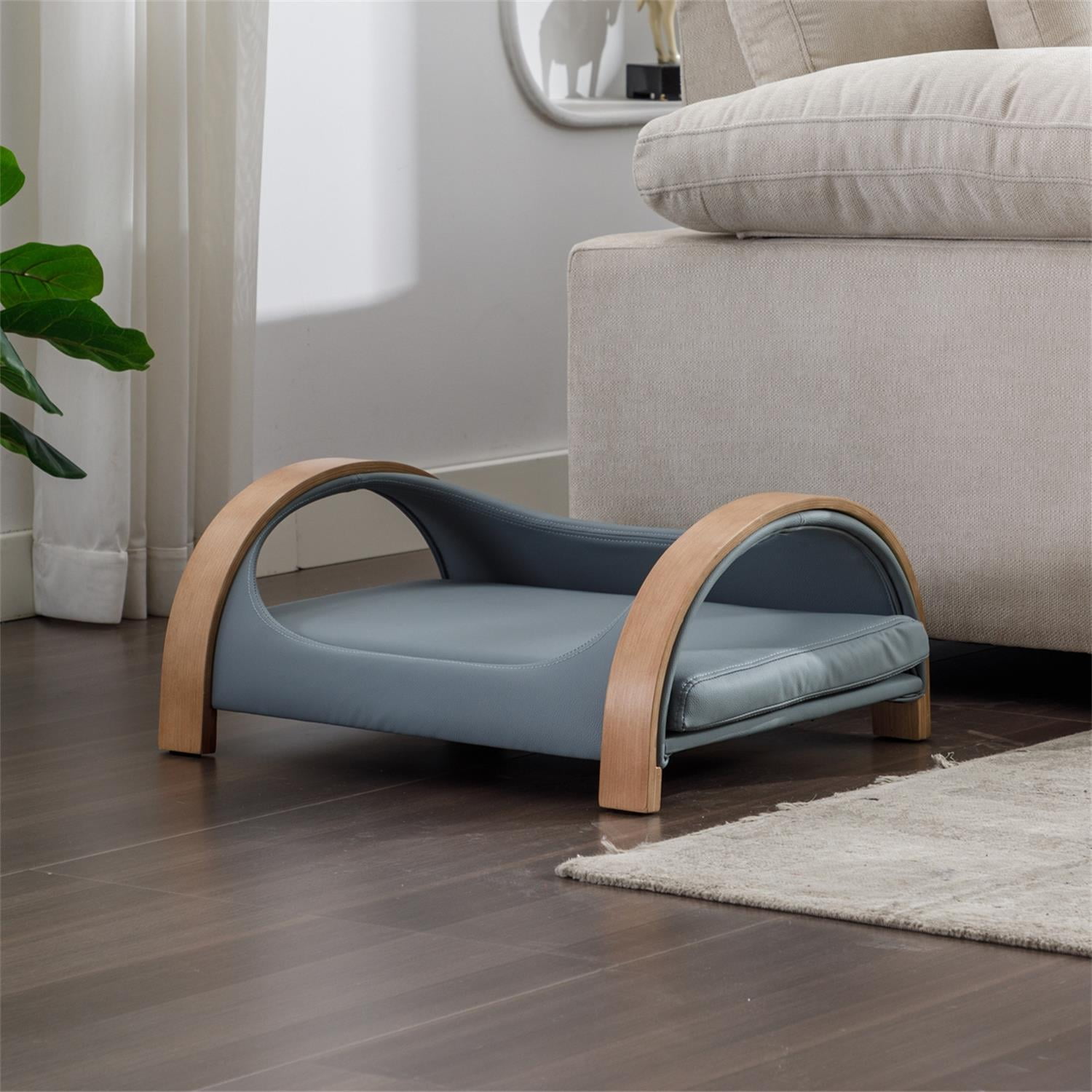 Pefilos 23" Pet Sofa Dog Bed with Removable Cushion and Wood Style Leg for Dog and Cat, Light Gray Pefilos 23" Pet Sofa Dog Bed with Removable Cushion and Wood Style Leg for Dog and Cat, Light Gray