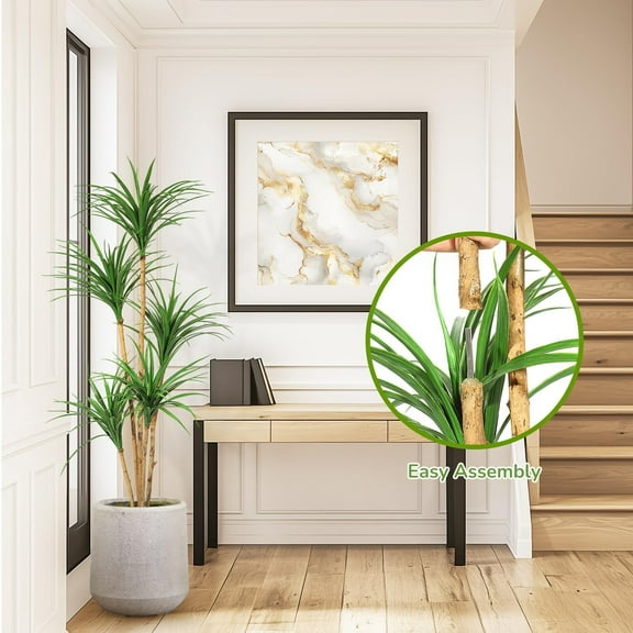 6FT Dracaena Trees Artificial Indoor Tall Faux Tree with Natural Wood Trunk and Moss, Tall Artificial Plants Artificial Silk Tree Faux Tree with Lifelike Yucca Leaves for Home Office Yard Patio Decor
