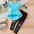 thumbnail image 2 of UngA Girls 2 Piece Outfits Flutter Sleeve Cute Butterfly Print Peplum Top with Skinny Pants Set Toddler Kids Summer Spring Clothes 12-18 Months,Sky Blue, 2 of 6
