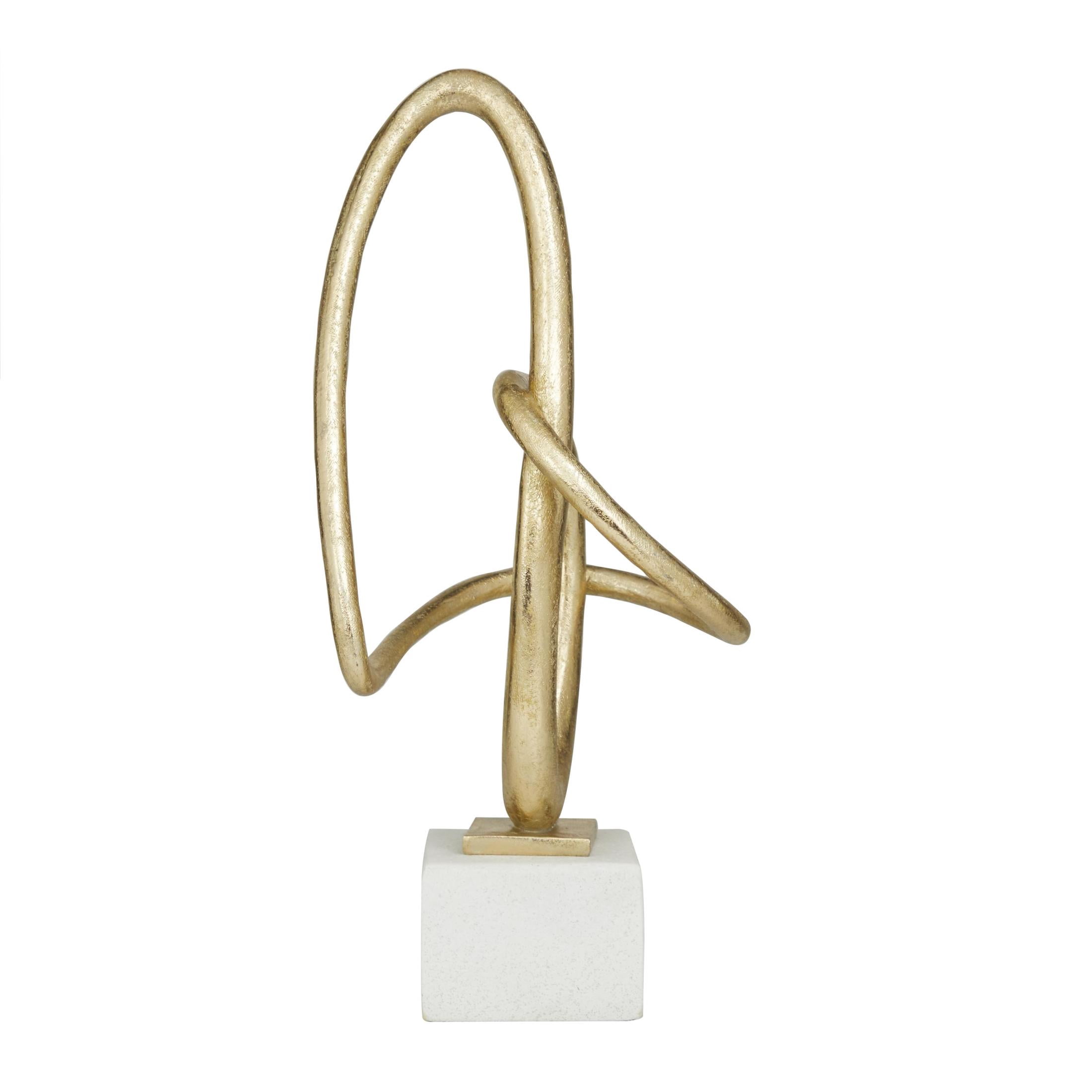 8" x 19" Gold Polystone Swirl Abstract Sculpture, by DecMode