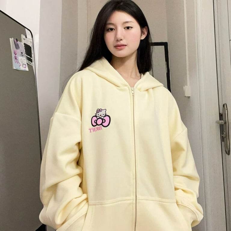 Sanrio Kawaii Anime Hello Kitty Y2k Sweatshirt Fall Winter Styles Cute  Cartoon Hooded Sweater Girls Loose Jacket Cardigan Tops