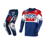 Oneal Element Warhawk Red/White/Blue Motocross Dirt bike Offroad MX Jersey Pants Combo Package Riding Gear Set Jersey