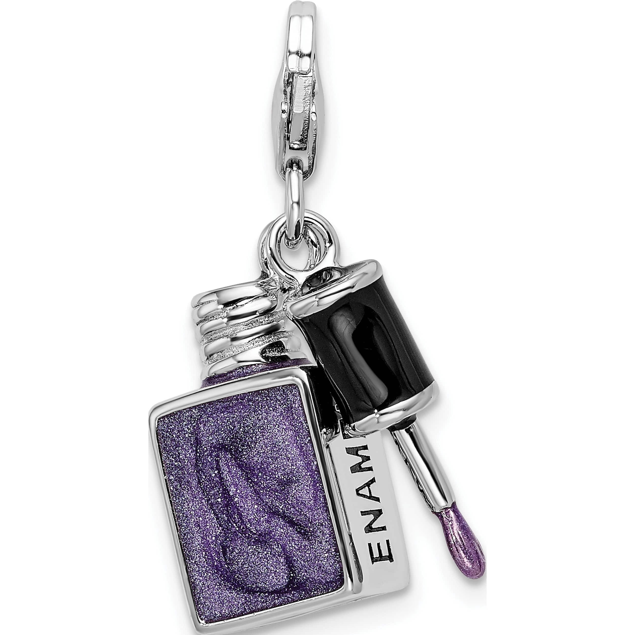 Sterling Silver Amore La Vita Rhod-Pl Enameled 3-D Nail Charm (29 X 16) Made In China qcc885
