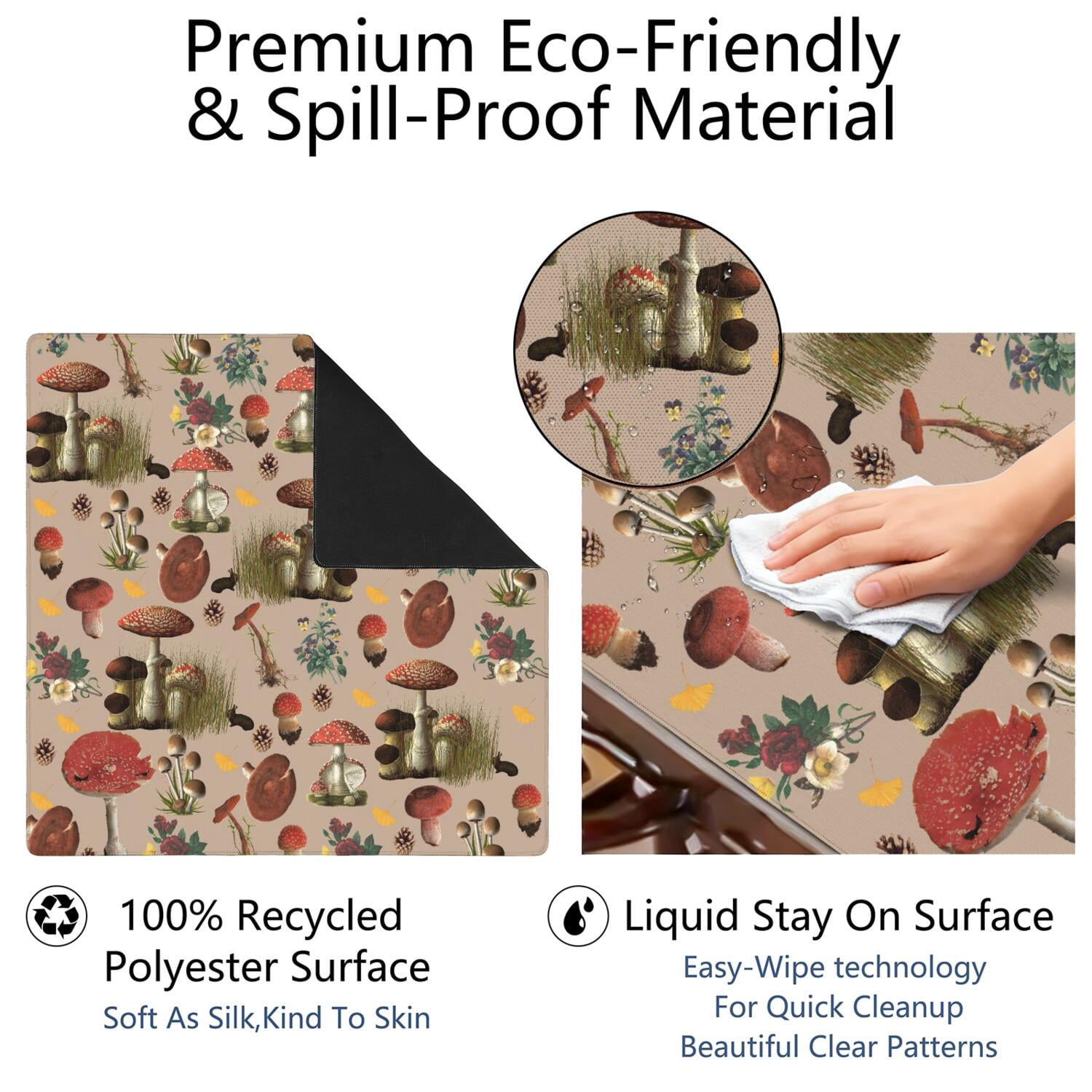 Plants Inspired Game Table Mat Measuring 31.5x31.5 Inches Made of Rubber Material with Anti-Slip Non-Slip Backing and Noise Reducing Qualities for Tiles Cards