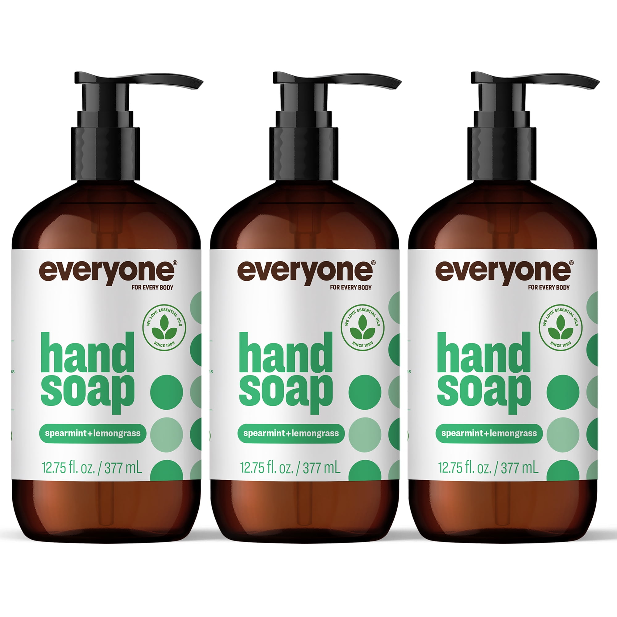 Everyone Liquid Hand Soap, 12.75 Ounce (Pack of 3), Spearmint and Lemongrass, made with Essential Oils for kitchen and bathroom