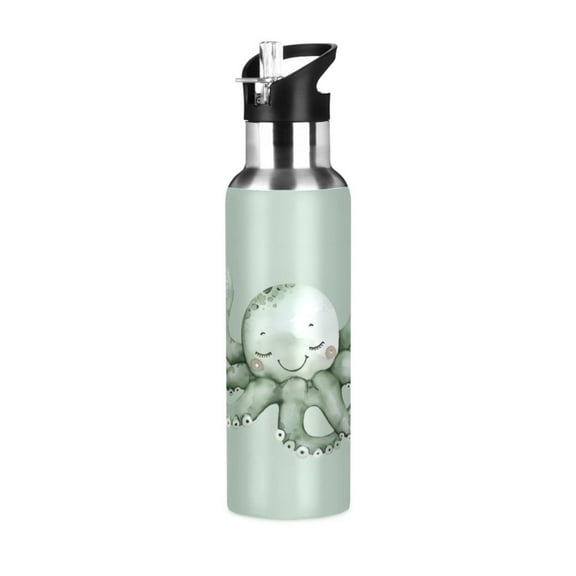 ALAZA Cute Octopus Water Bottle Insulated Flask Stainless Steel Straw Lid 20 oz