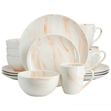 Elama Fine Marble 16 Piece Porcelain Dinnerware Set in Orange, Service for 4