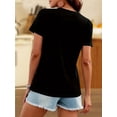 thumbnail image 2 of Women'S Casual Graphic Tee - Black V-Neck Short Sleeve T-Shirt with Logo Print, Cotton, All-Season Wear, Casual Attire|Graphic Print Tee|Knit Construction, 2 of 6