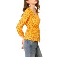 thumbnail image 5 of Allegra K Women's Floral Square Neck Long Sleeves Tie Waist Blouse, 5 of 7