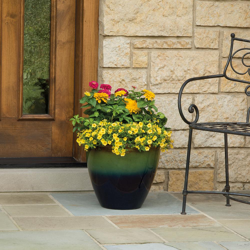 Suncast Seneca 16 Inch Decorative Resin Flower Planter Pot, Green/Blue (2 Pack)