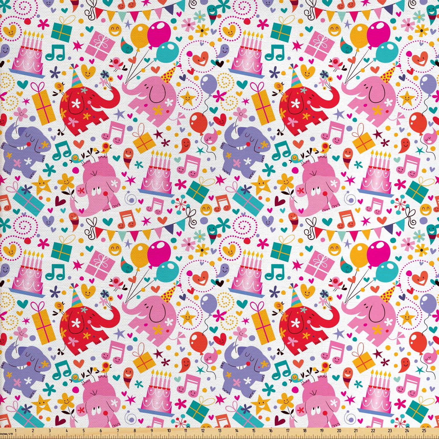 Birthday Fabric by The Yard, Children Party Theme with Animals