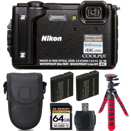 Nikon COOLPIX W300 Camera (Black) + Extra Battery +Tripod + Case -64GB Kit