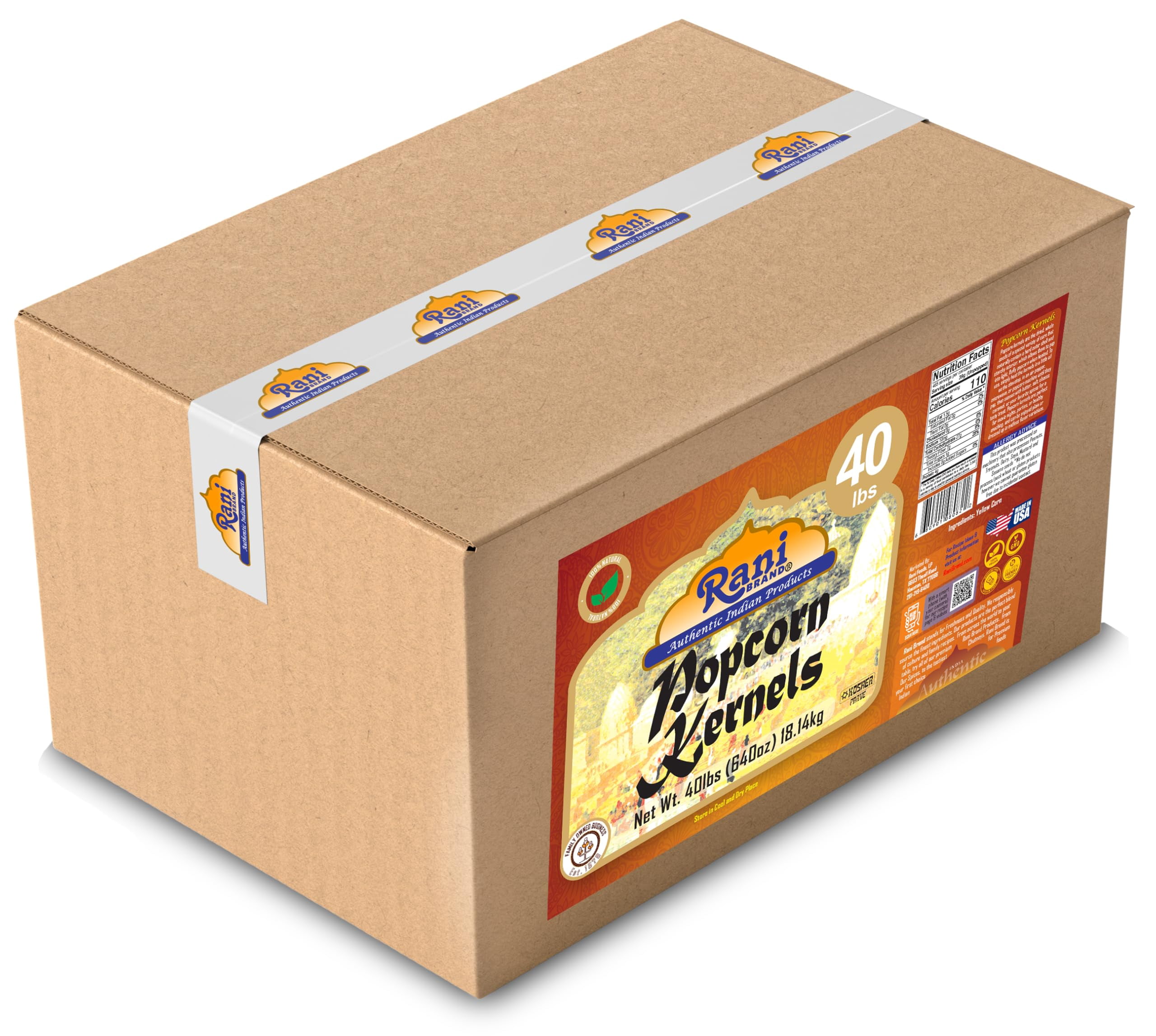 Rani Popcorn Kernels 40lbs (640oz) 18.14kg Bulk Box, Perfect for Stovetop, Microwave & Popcorn Machines ~ All Natural | Gluten Friendly | Vegan | NON-GMO | Kosher