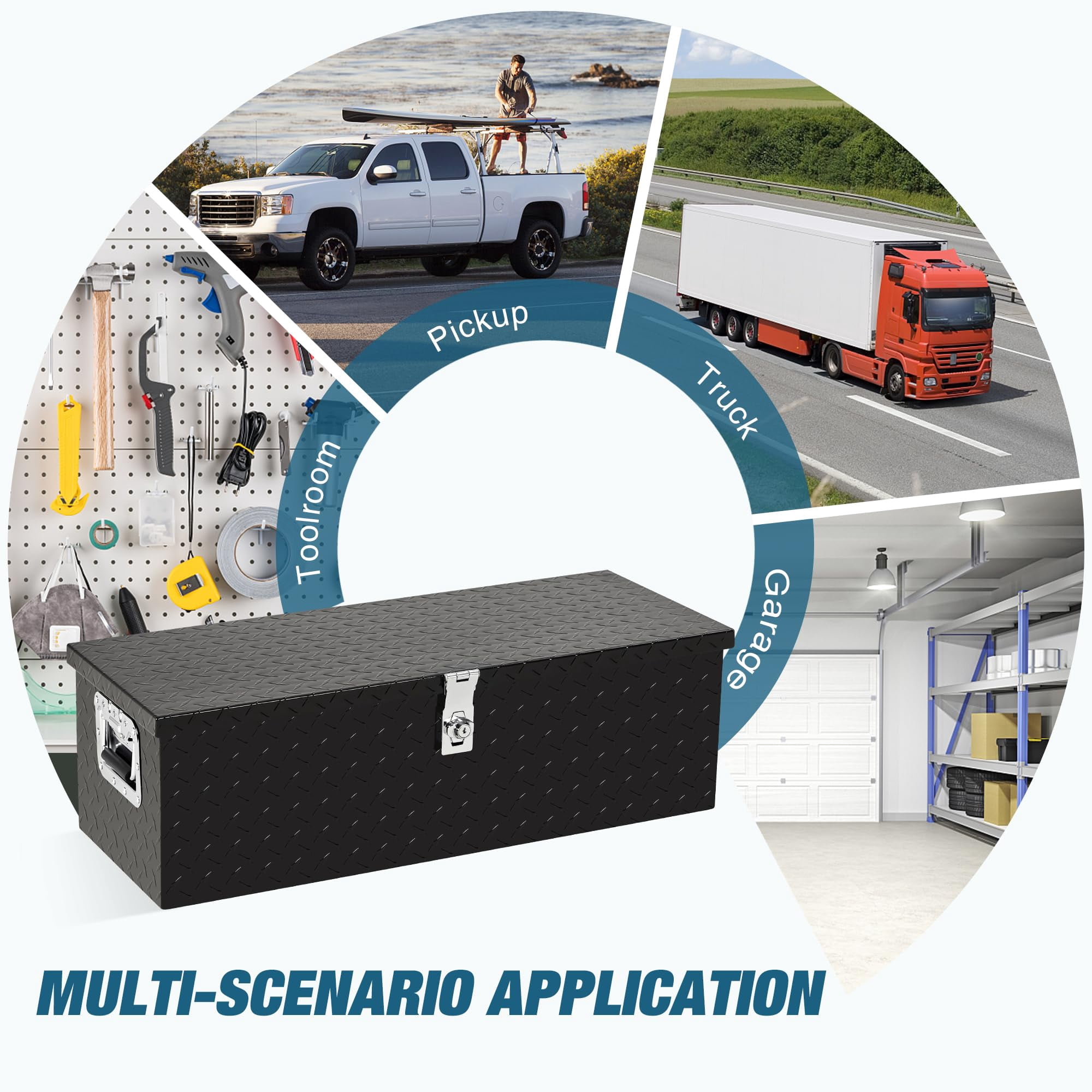 Truck Bed Tool Box, Heavy Duty Metal Tool Box Organizer, Trailer Box with Safe Hinge for Truck, Pickup, RV, Trailer