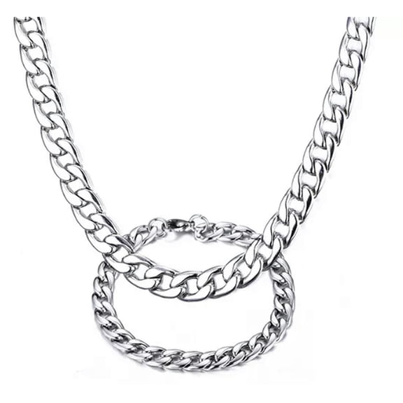 HOOUN 8mm Stainless Steel Men's Fashion Figaro Chain Bracelet & Necklace Jewlery Set