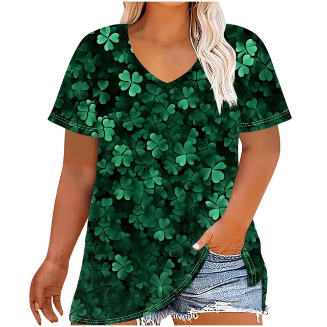 Haut à Manches Courtes Grande Taille pour Femme, Été, Col en V, Blouse Décontractée Imprimée, Polyester, 1 Pce