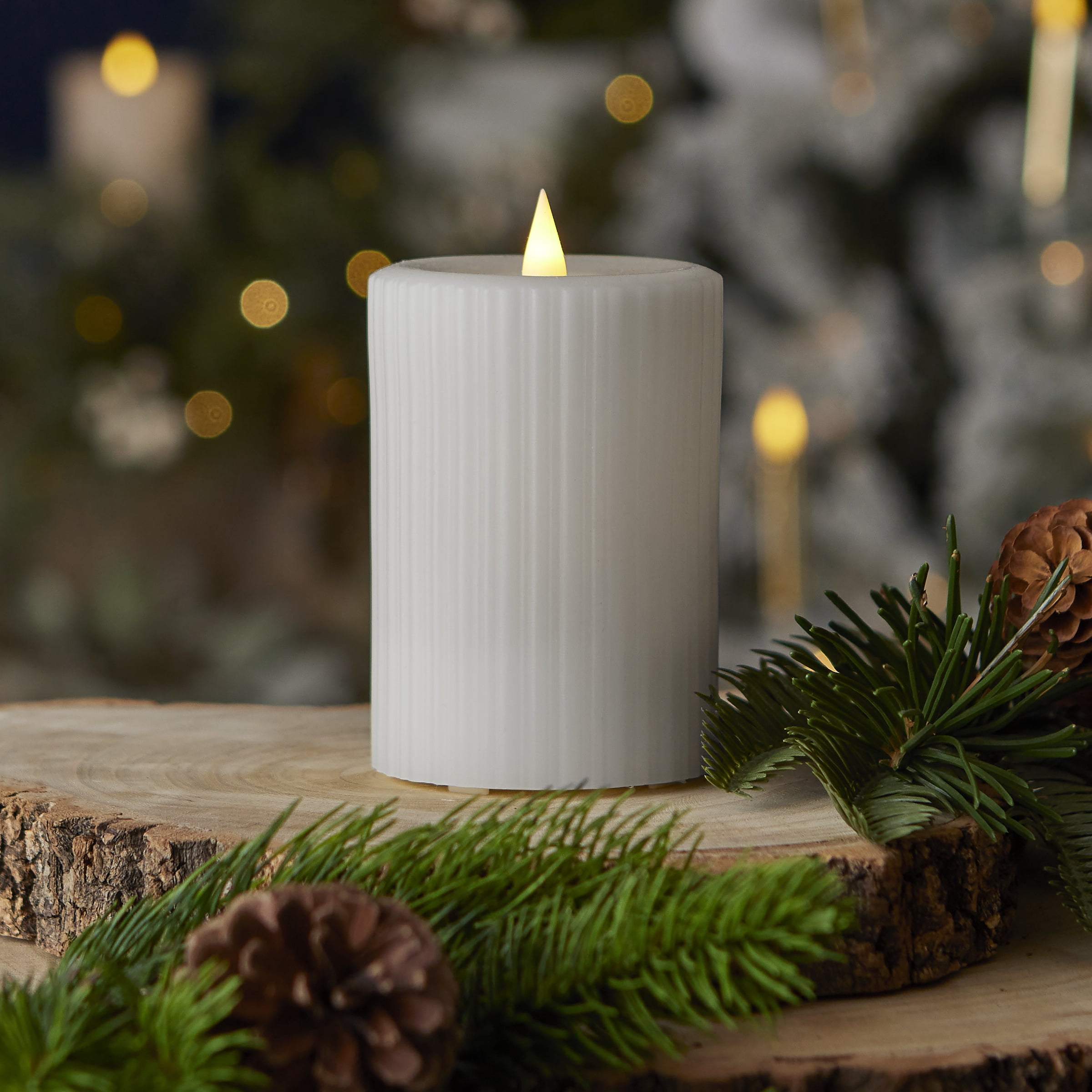 Fine Ribbed Motion Flameless Candle 3x5 White
