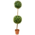 thumbnail image 2 of Northlight 4.6’ Unlit Artificial Potted Two-Tone Boxwood Double Ball Topiary Tree, 2 of 8